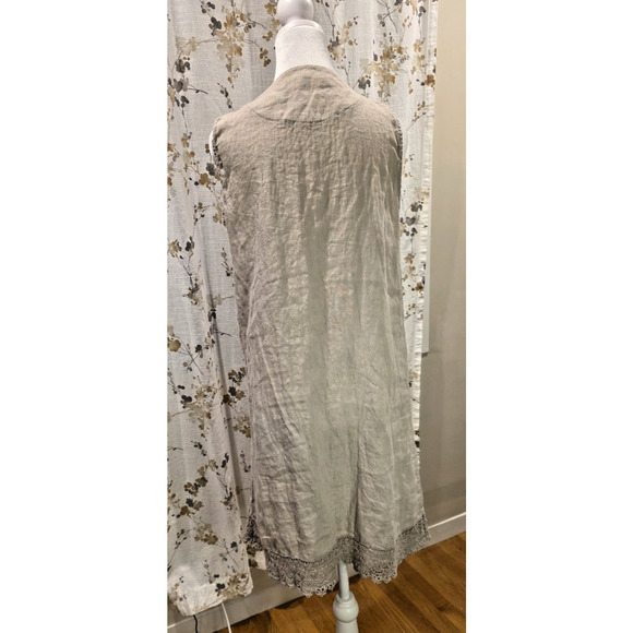 Rosemarne Linen Sheath Dress Medium Crocheted Hem Italian Beige Coastal Casual - Picture 3 of 9